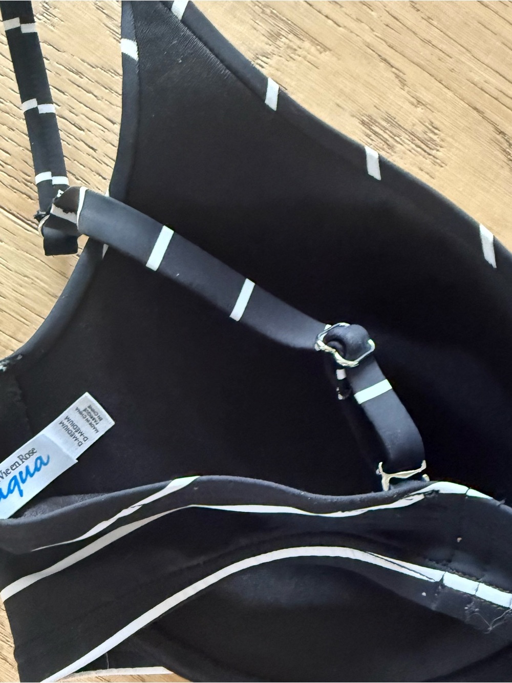Aqua Black & White Striped Tie-Front Bikini Top - Picture 5 of 6